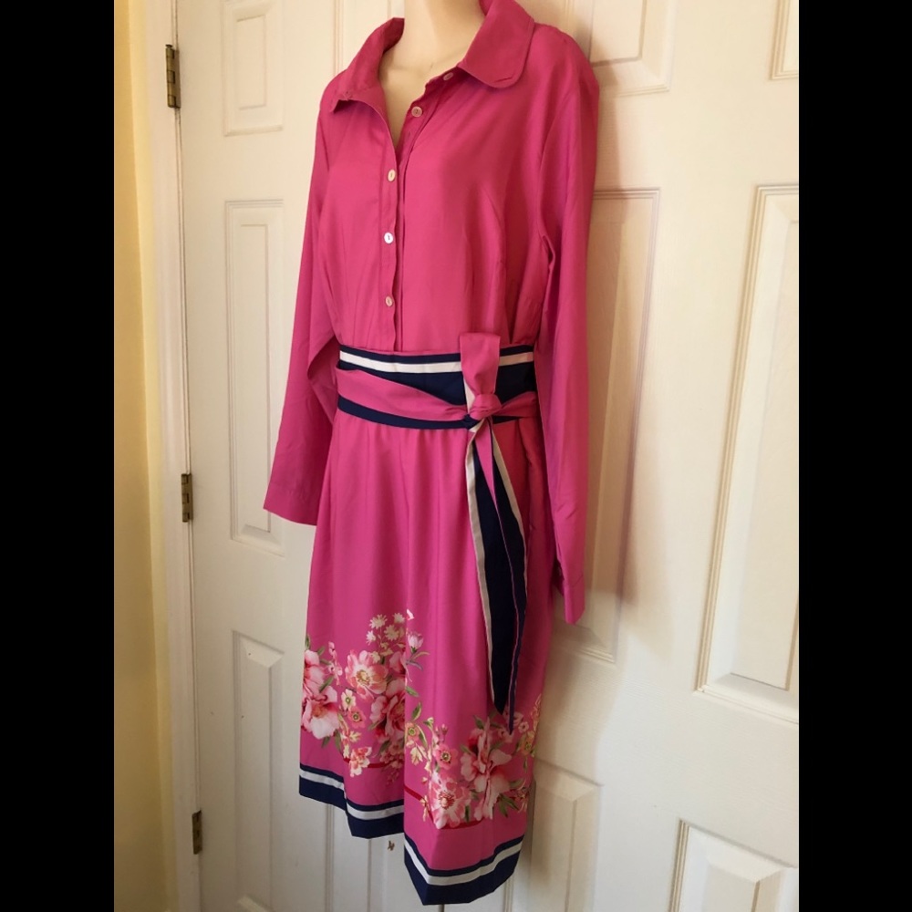 COPY - SHIRTDRESS 2X, 22W LONG SLEEVE + POCKETS by Zapelle @ Eshakti PINK + OBI…